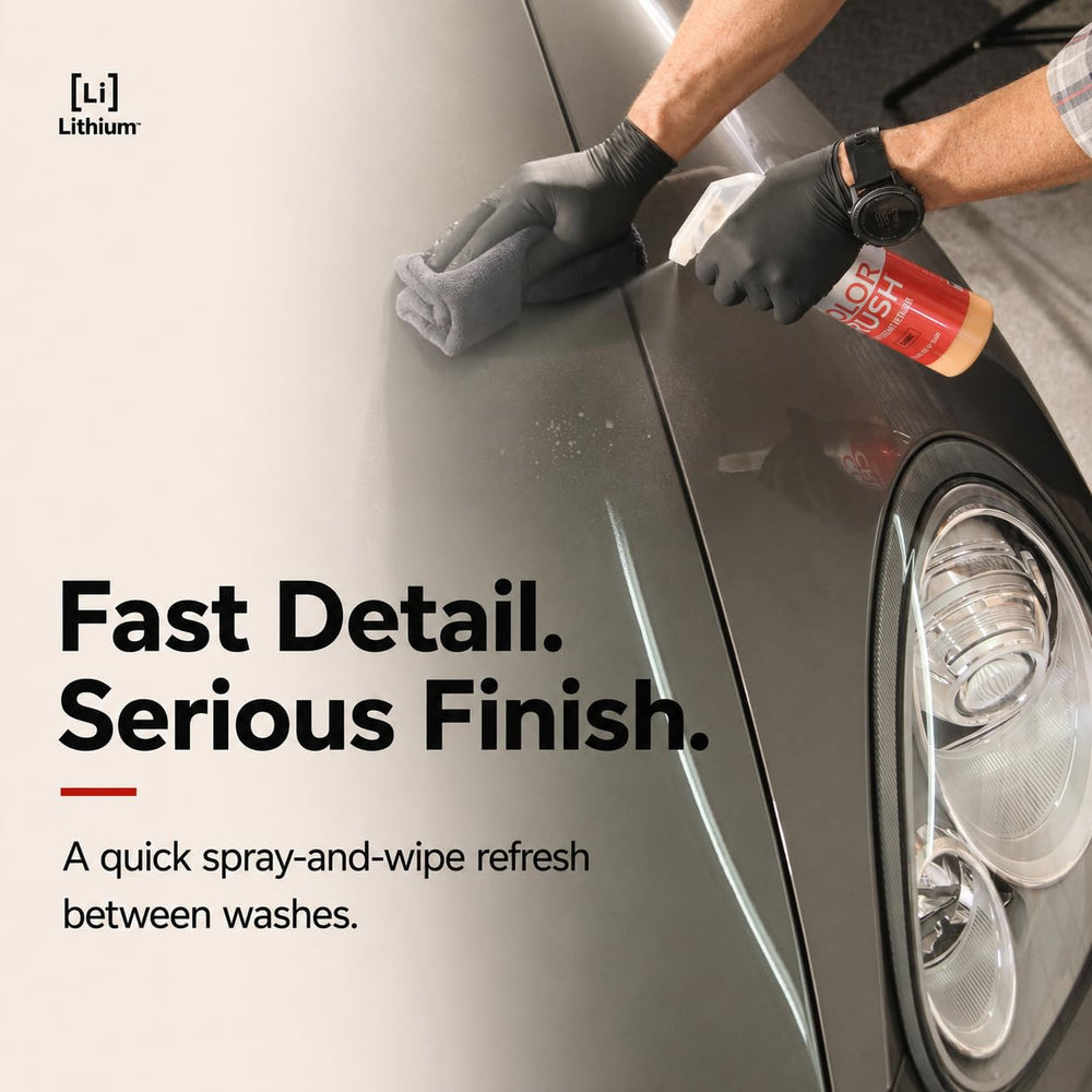 Parked car in driveway with Lithium Color Crush-reviewed finish for showroom look