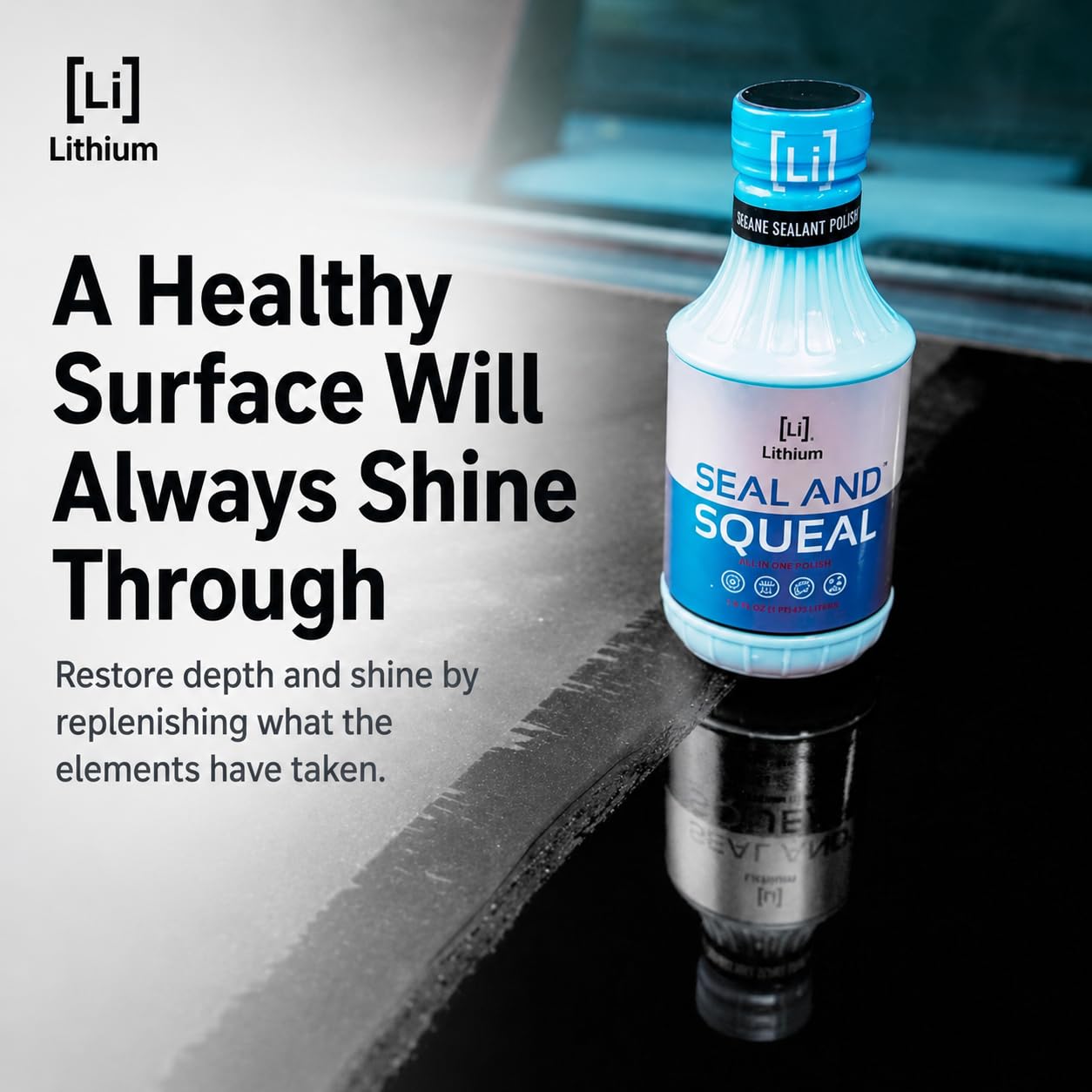 Lithium Auto Elixirs water beading on hood demonstrating hydrophobic protection