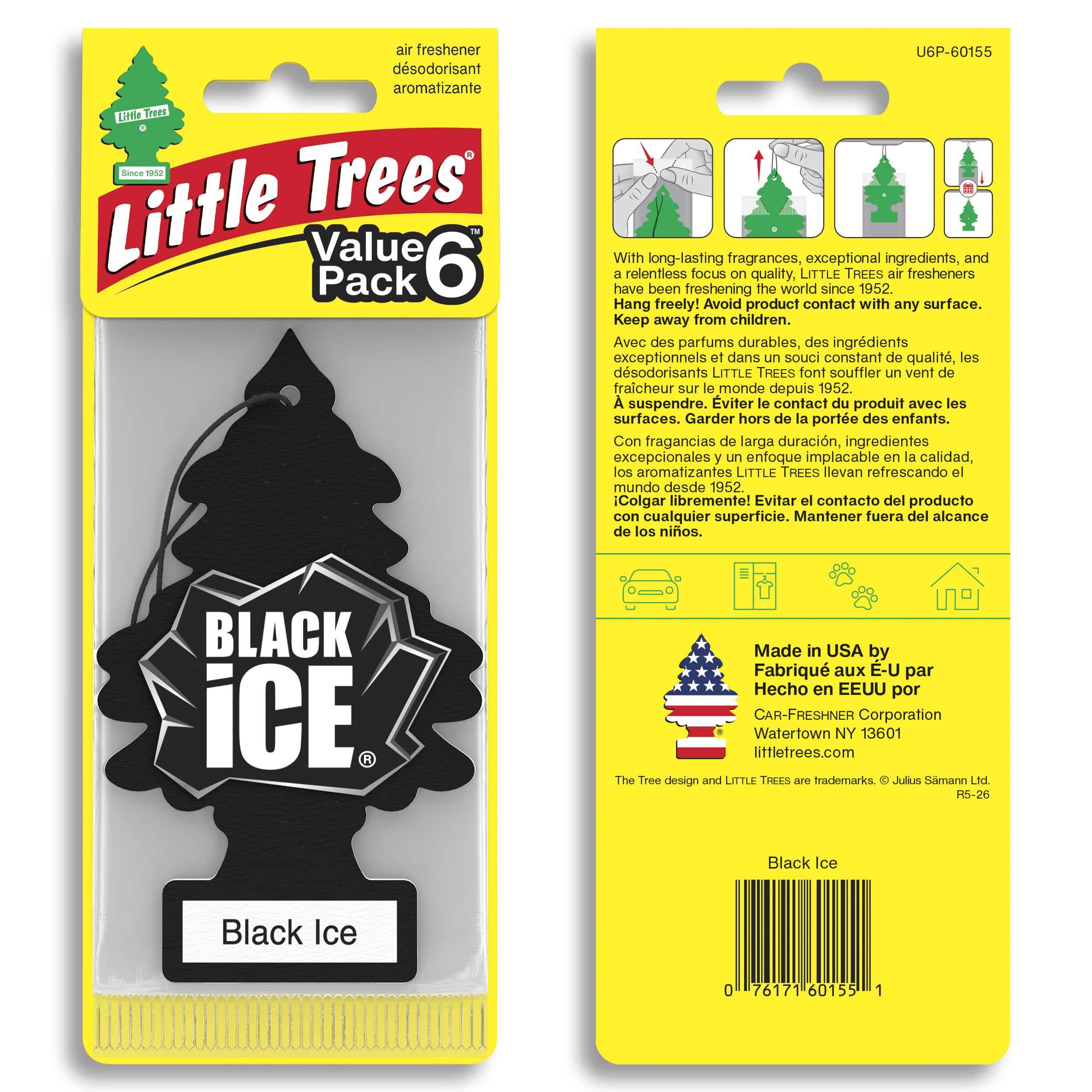 LITTLE TREES Black Ice close-up of the air freshener tree texture and color