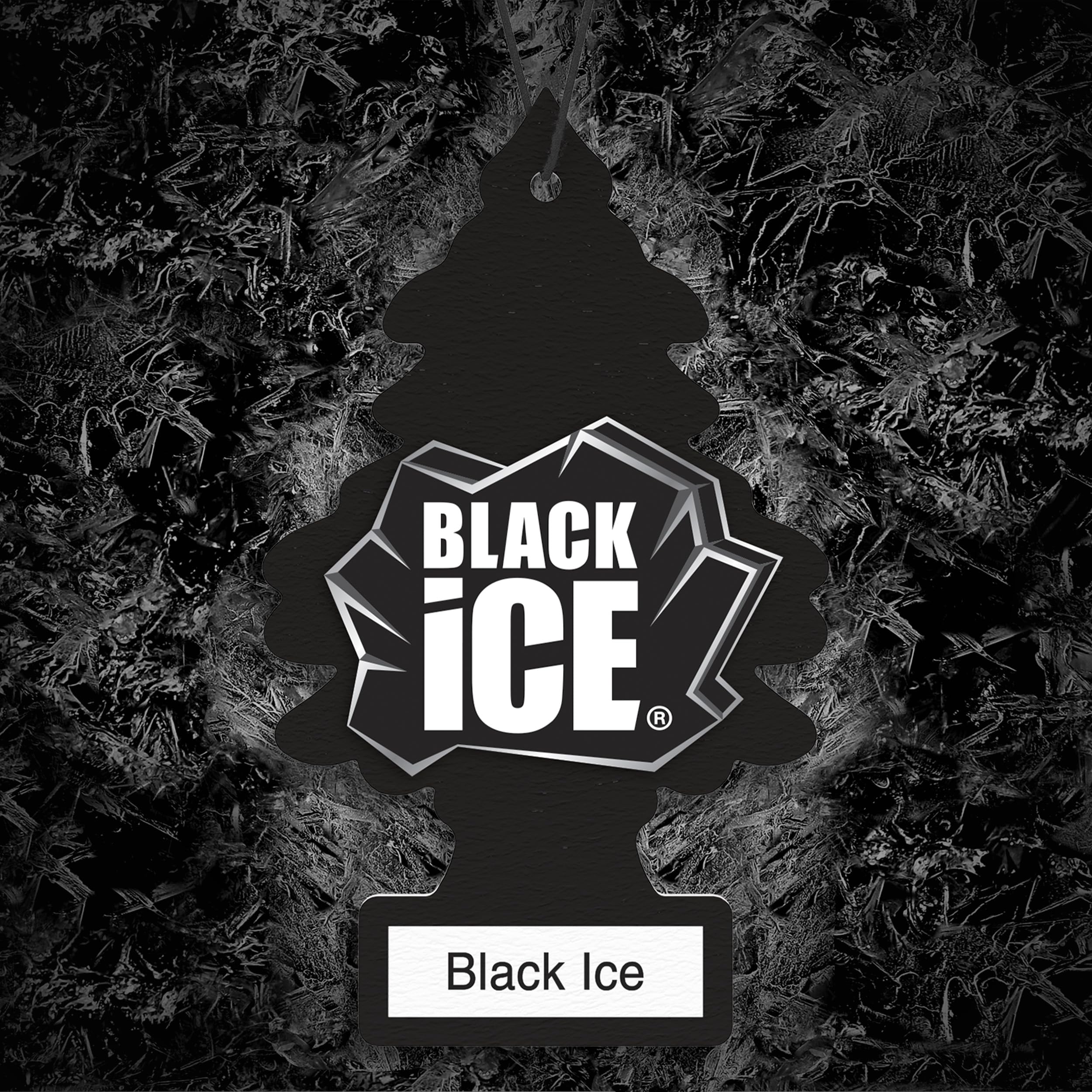 LITTLE TREES Black Ice label detail highlighting scent notes and quality