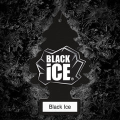LITTLE TREES Black Ice label detail highlighting scent notes and quality