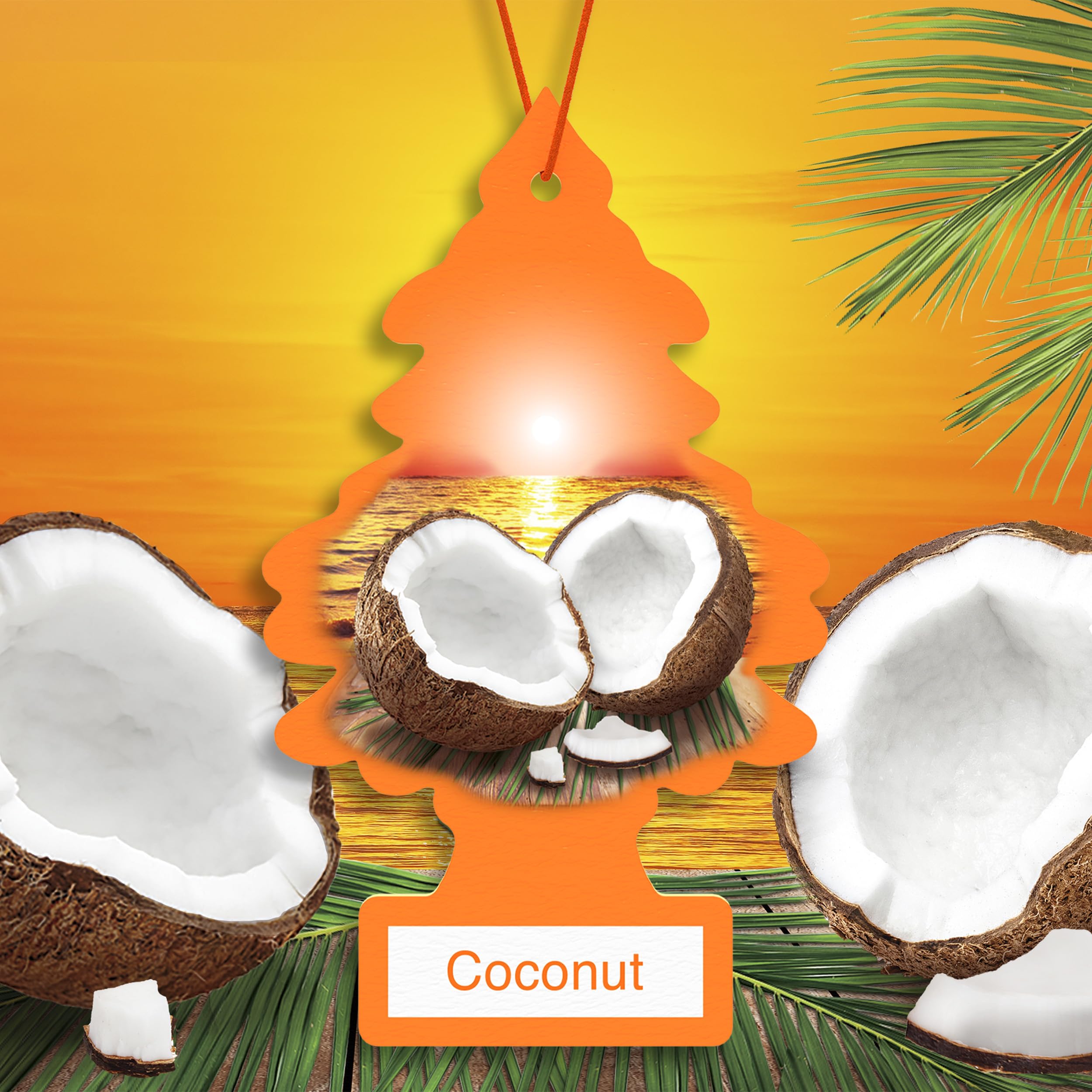 LITTLE TREES coconut hanging from a rearview mirror providing steady in-car freshness