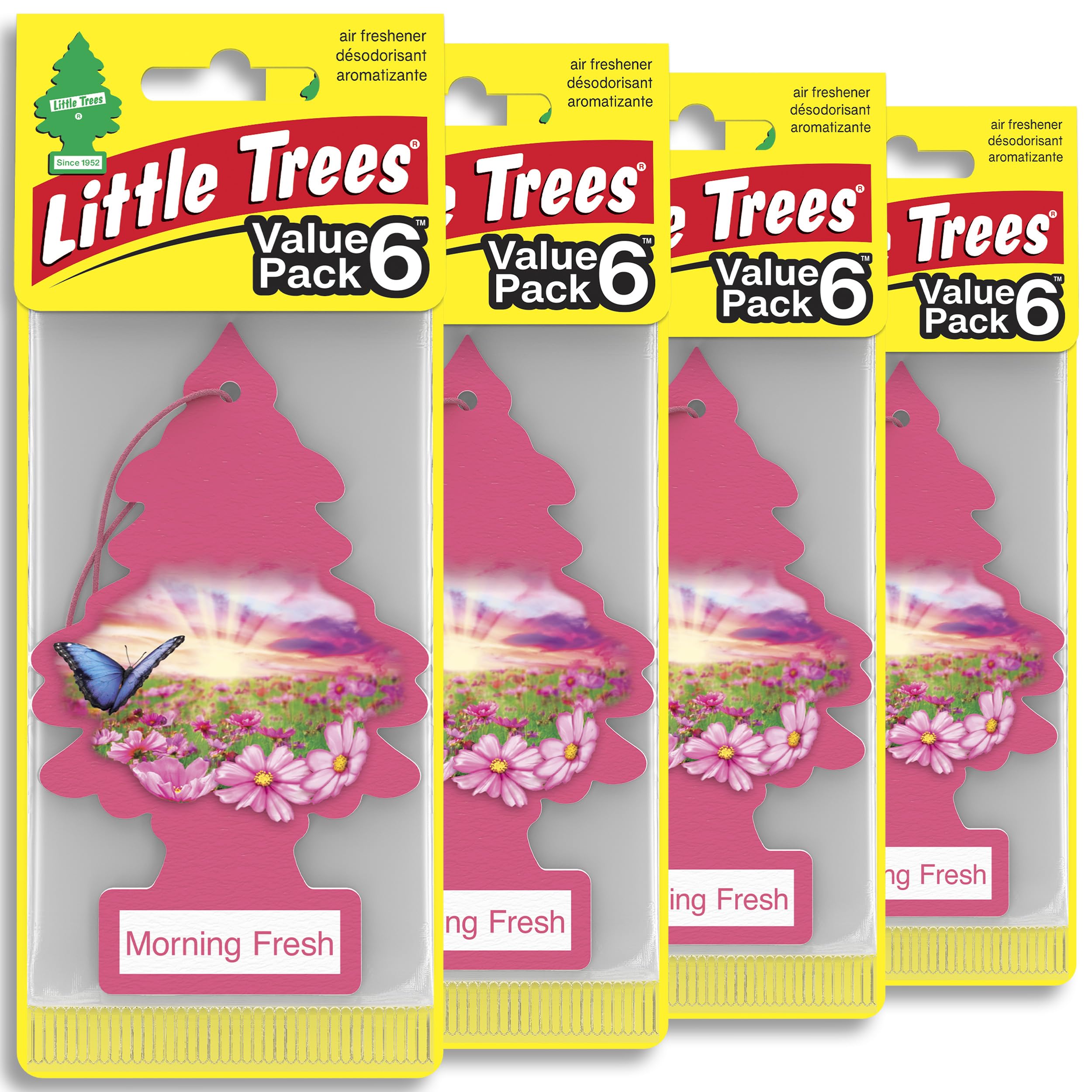LITTLE TREES front pack showing 24 Morning Fresh trees and easy storage benefit