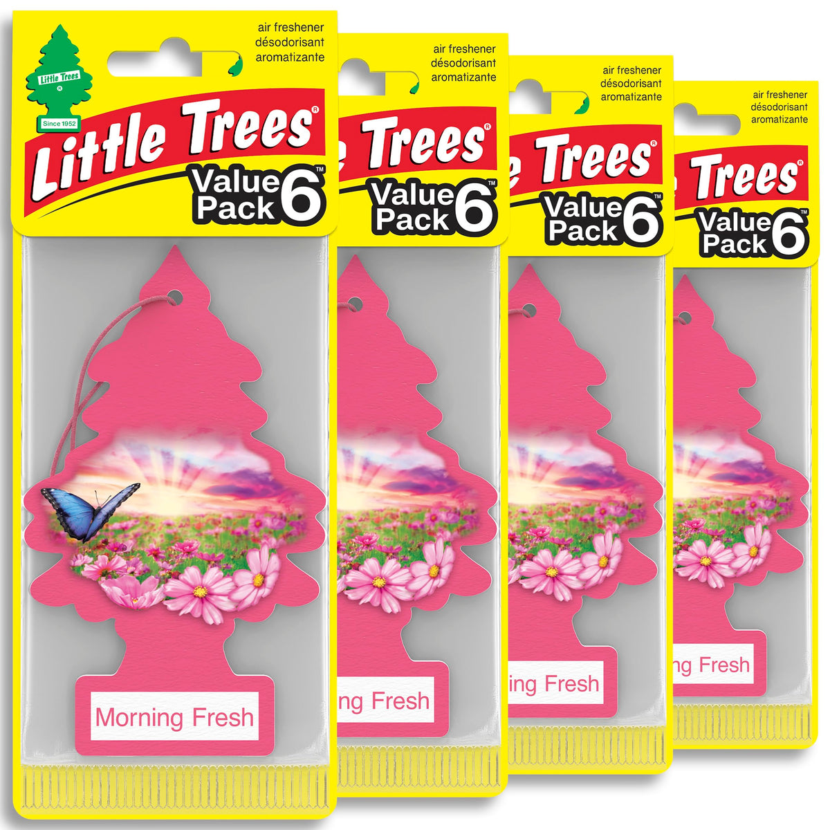 LITTLE TREES front pack showing 24 Morning Fresh trees and easy storage benefit