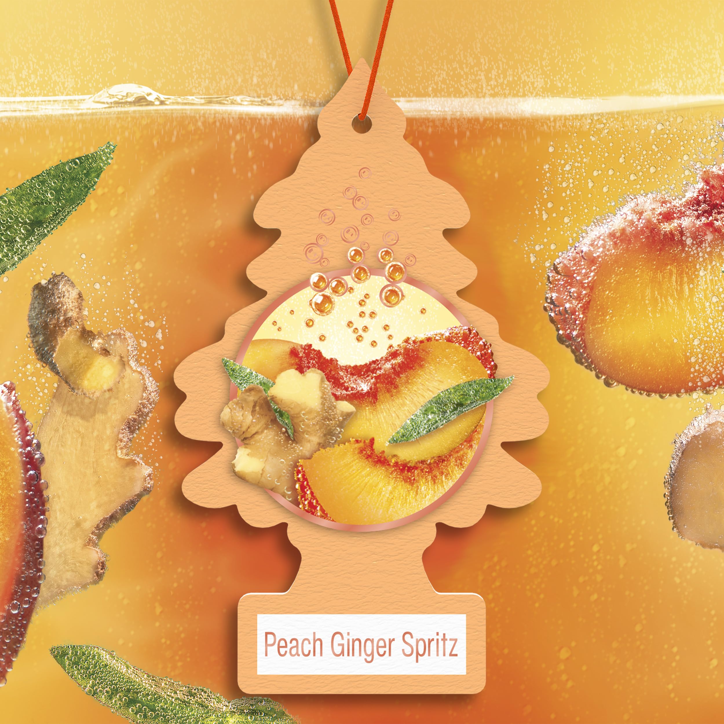 LITTLE TREES scent infographic illustrating peach and ginger brightness