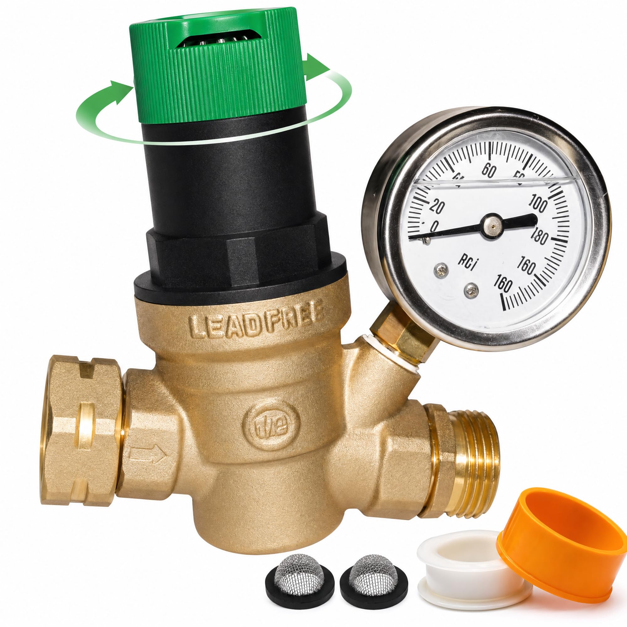 LIULO TOOL front view of regulator showing brass body and gauge, quality construction benefit