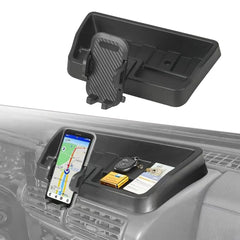 LIUQING front-mounted phone holder showing secure fit and easy reach