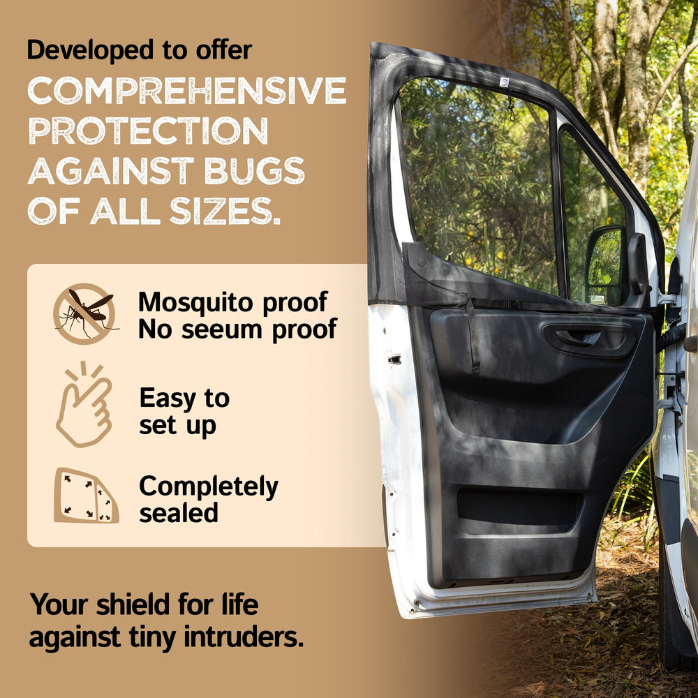 Living in a Bubble passenger side screen in use offering privacy and breeze