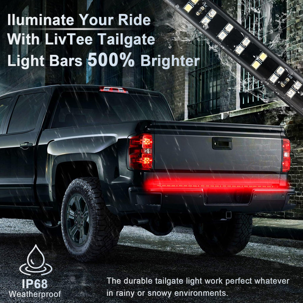LivTee tailgate light bar on work truck in daylight enhancing safety signaling