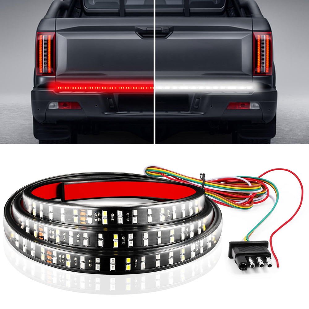 LivTee tailgate light bar front view showing full 48-inch illumination benefit