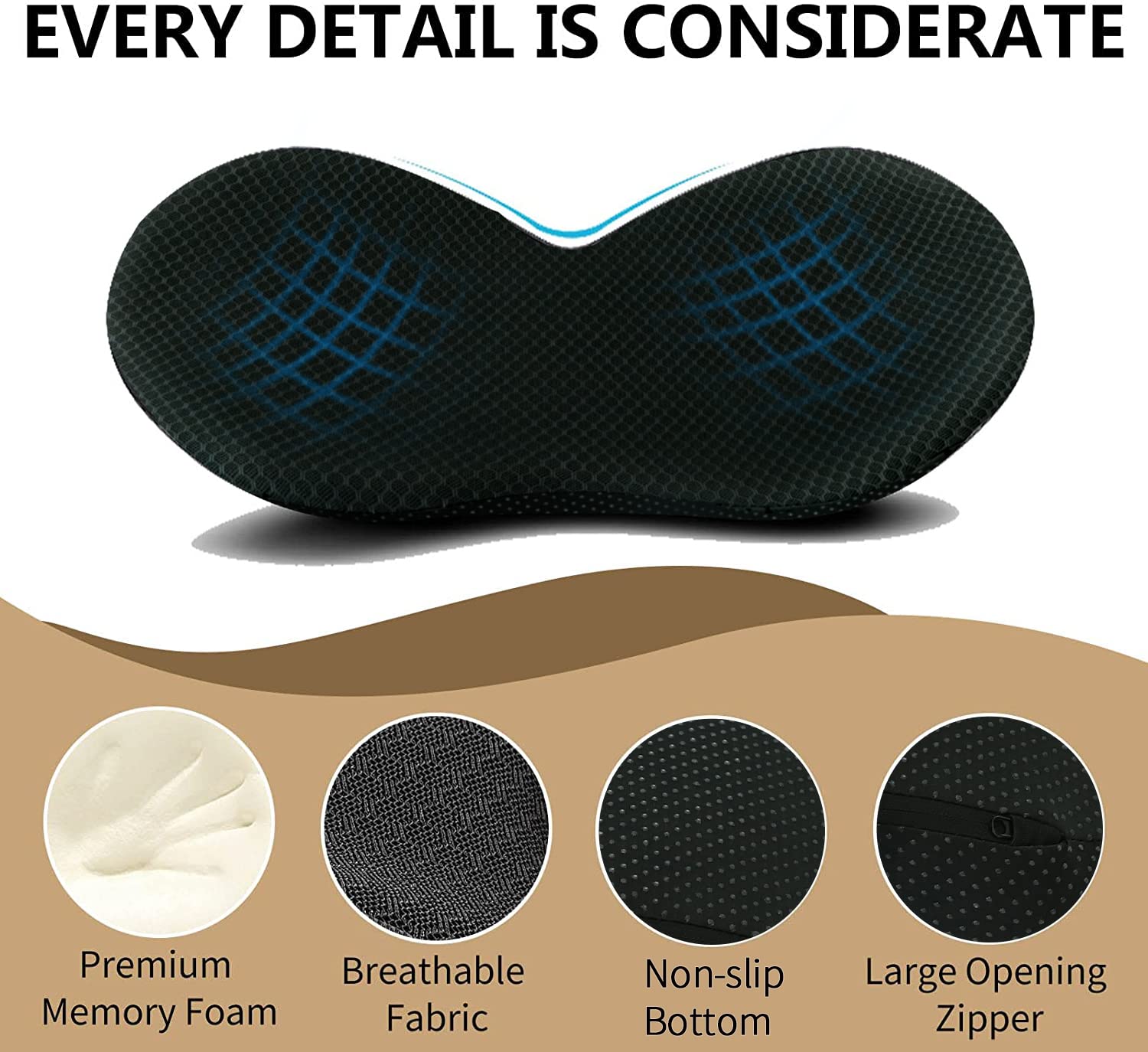Livtribe cushion next to ruler to show 17.3x10.5x3.5 inch size for fit verification