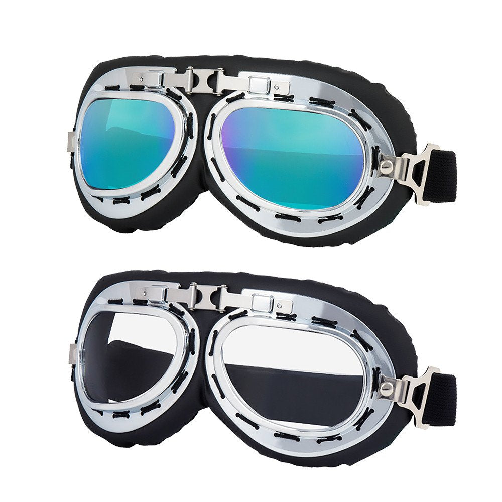 LJDJ front view of goggles showing vintage pilot style and protective coverage