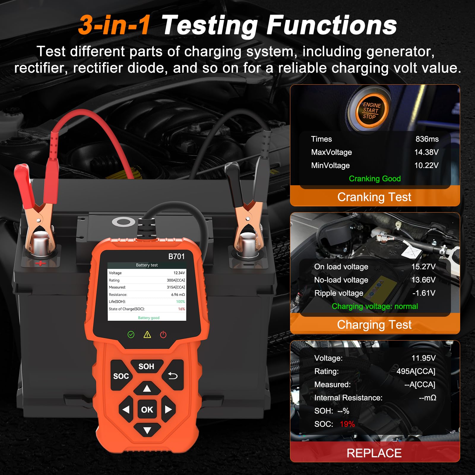 LJPXHHU connected to car battery under hood for on-vehicle testing convenience