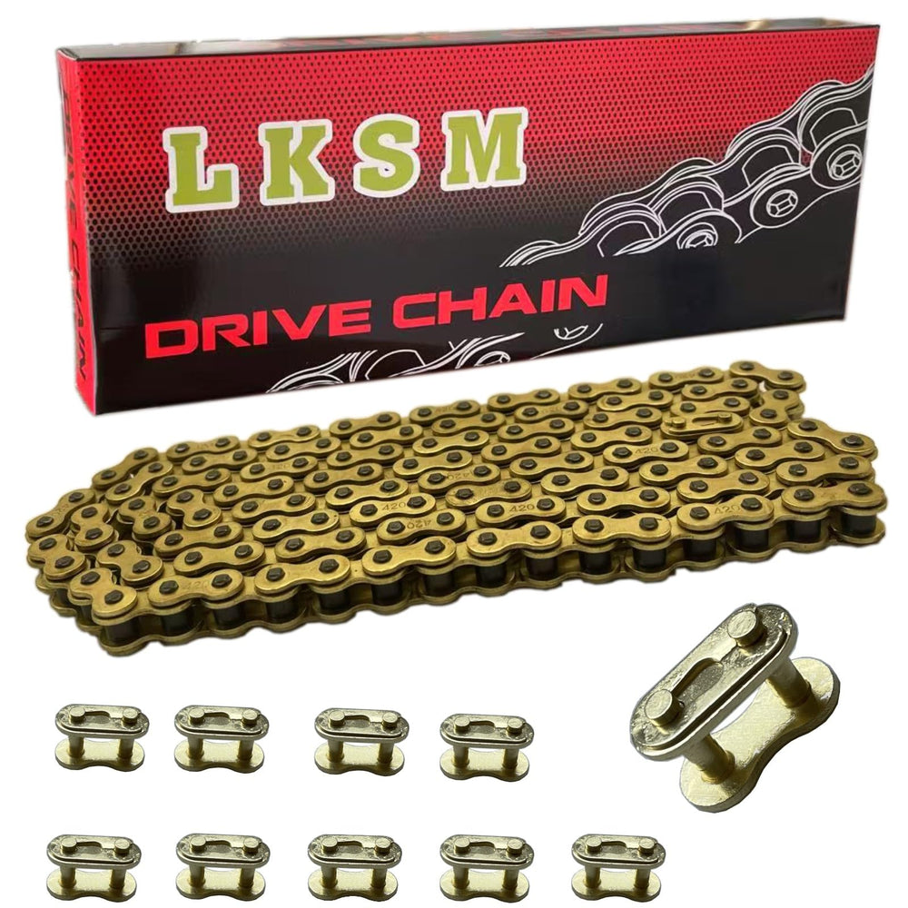 LKSM gold chain front packaging showing product and connectors, durable finish benefit
