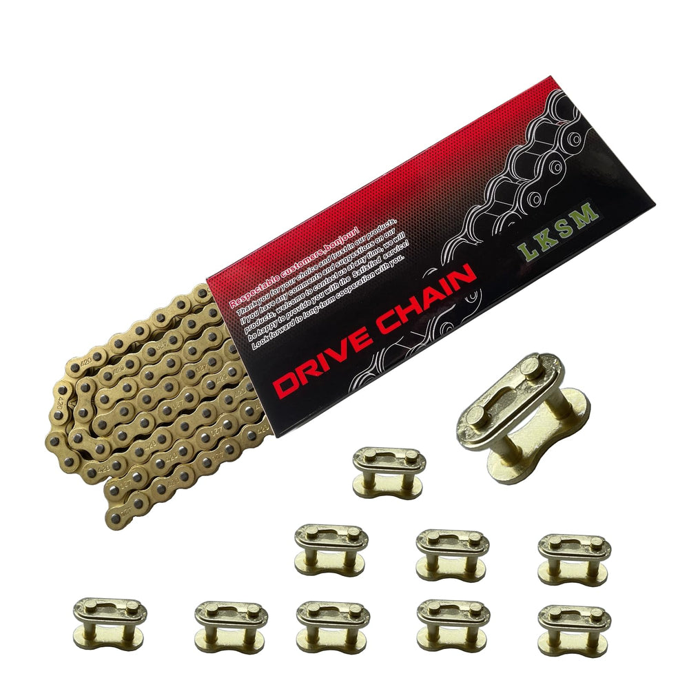 LKSM chain mounted on dirt bike sprocket illustrating reliable power transfer
