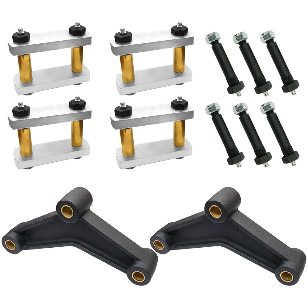 LLANNDER front view of shackle kit showing included components and easy installation benefit