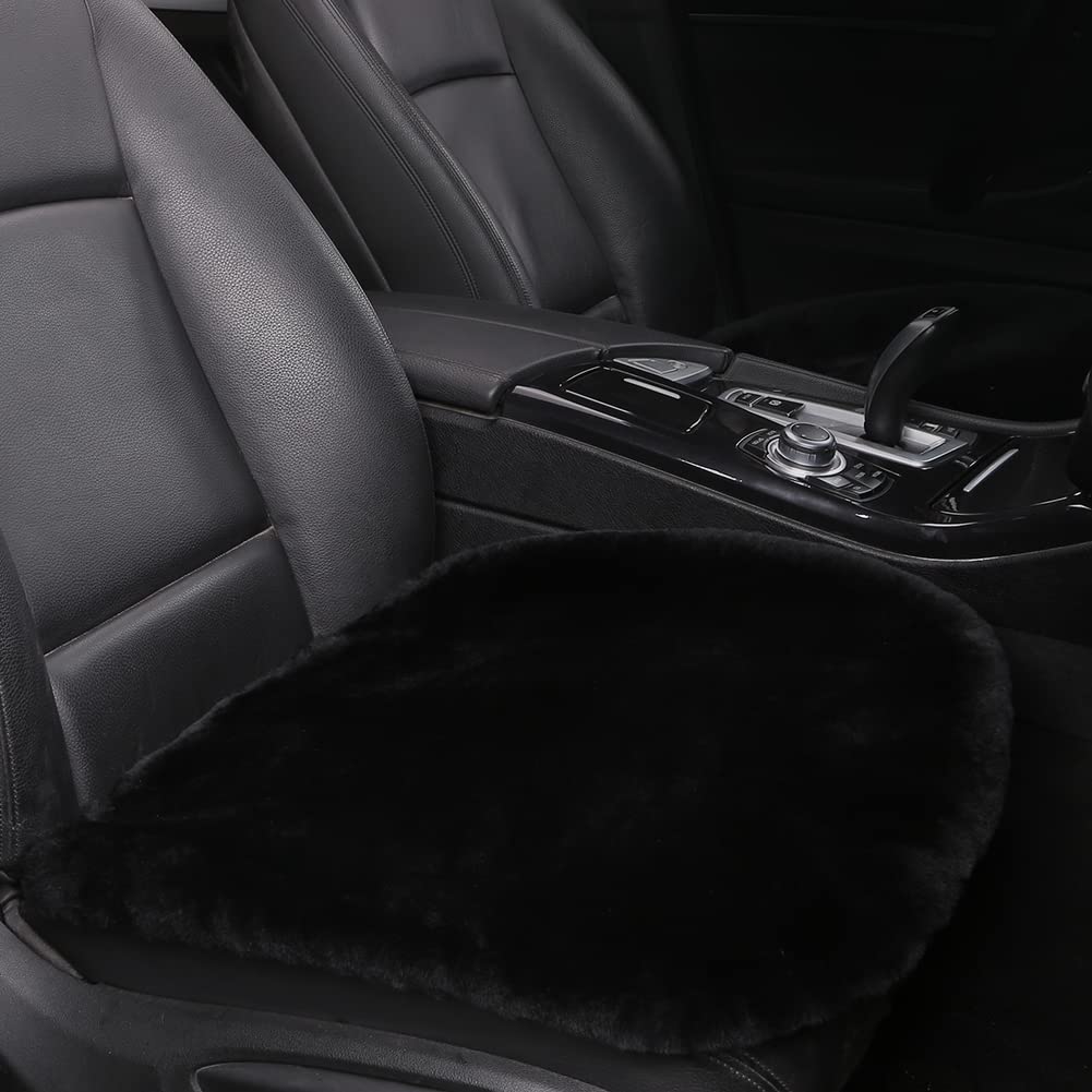 LLB sheepskin black front seat cushion full view adds luxury and protection