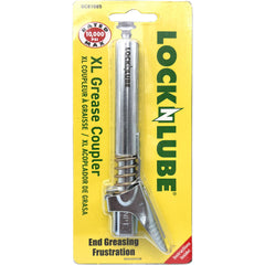 LockNLube front angled coupler XL showing robust lock and universal fit benefit