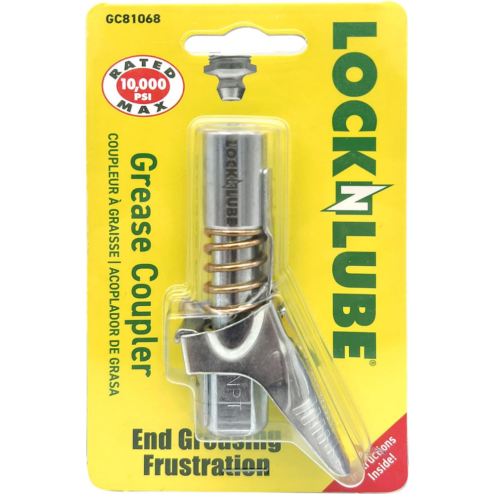LockNLube front view of coupler showing secure fit and durable finish