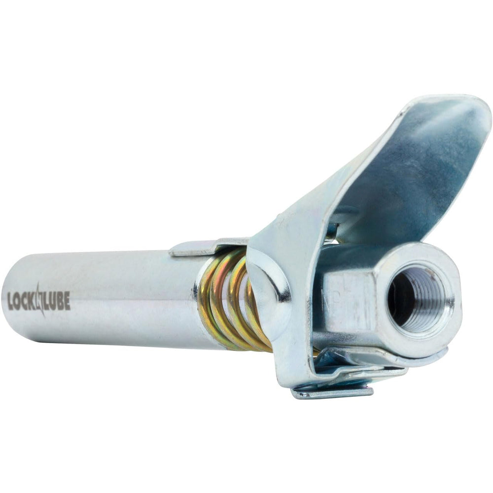 LockNLube seated on axle Zerk fitting showing hands-free greasing benefit