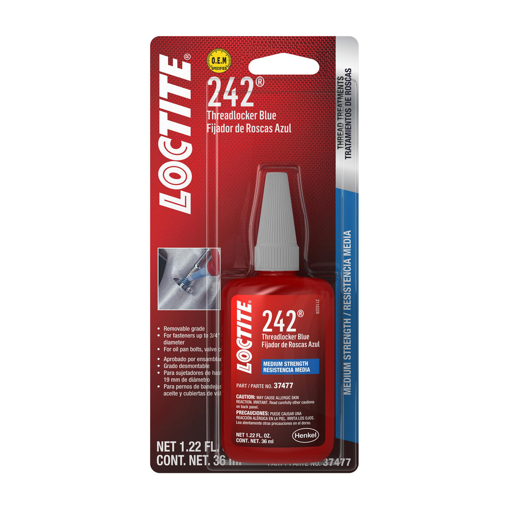 Loctite 242 36 ml bottle beside a coin for size reference and convenience
