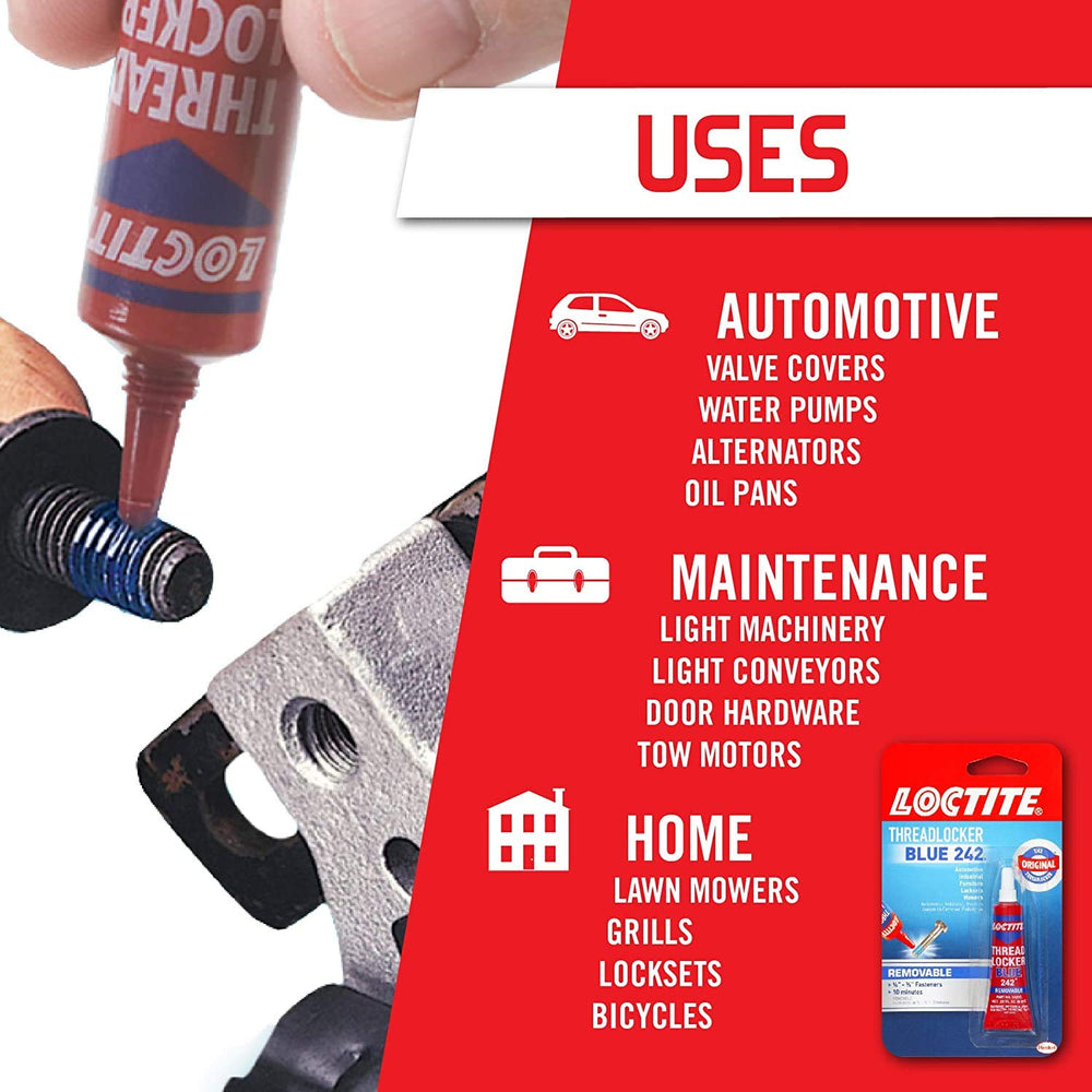 Loctite applied to a bolt thread demonstrating secure fastening benefit