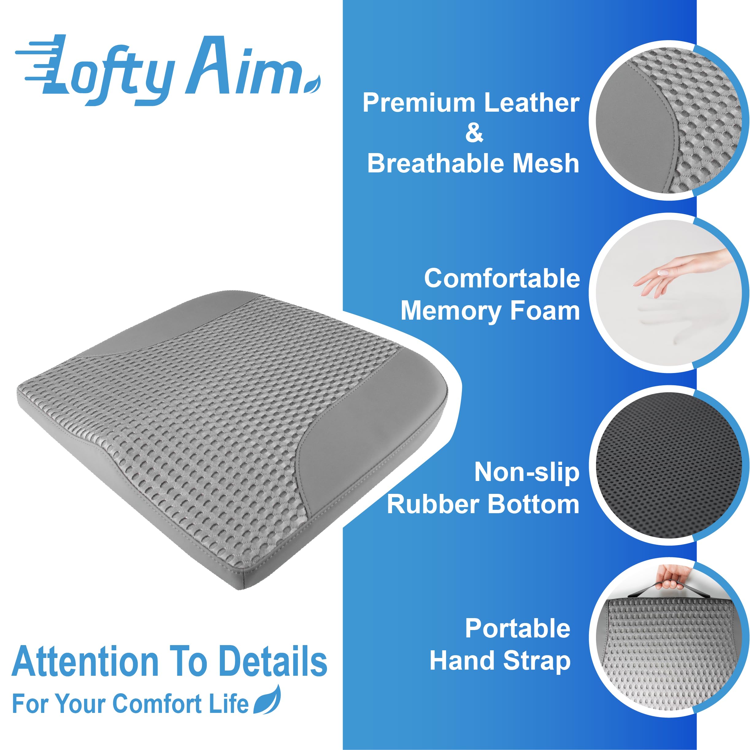 Lofty Aim cushion next to ruler showing 2.5 inch height boost