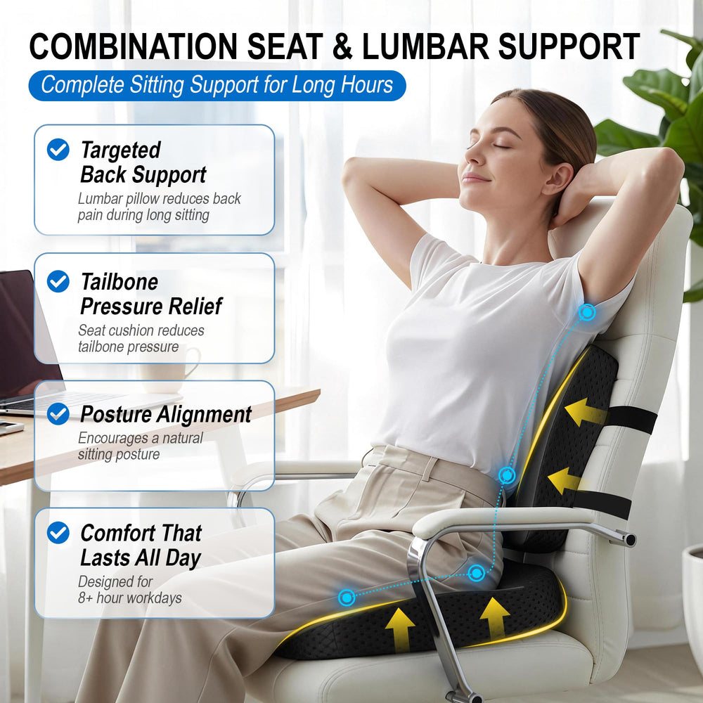 Lofty Aim two-piece set placed on a car seat for improved posture and comfort