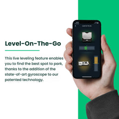 LogicBlue LevelMateMAX app screen on phone showing roll and pitch for faster setup benefit