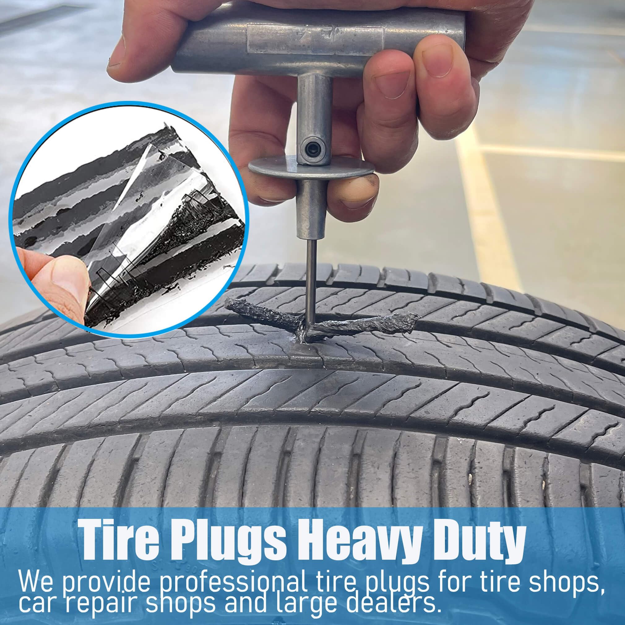 LOGOL insertion demo on tire showing quick roadside repair capability