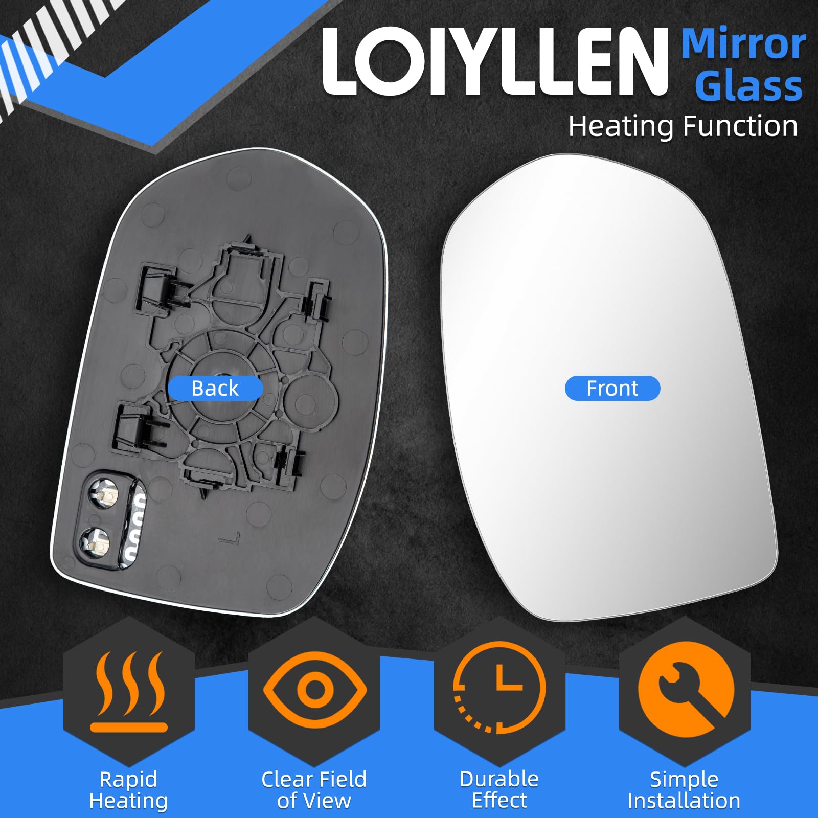 LOIYLLEN mirror packaging and installation illustration, simplifying a quick replacement