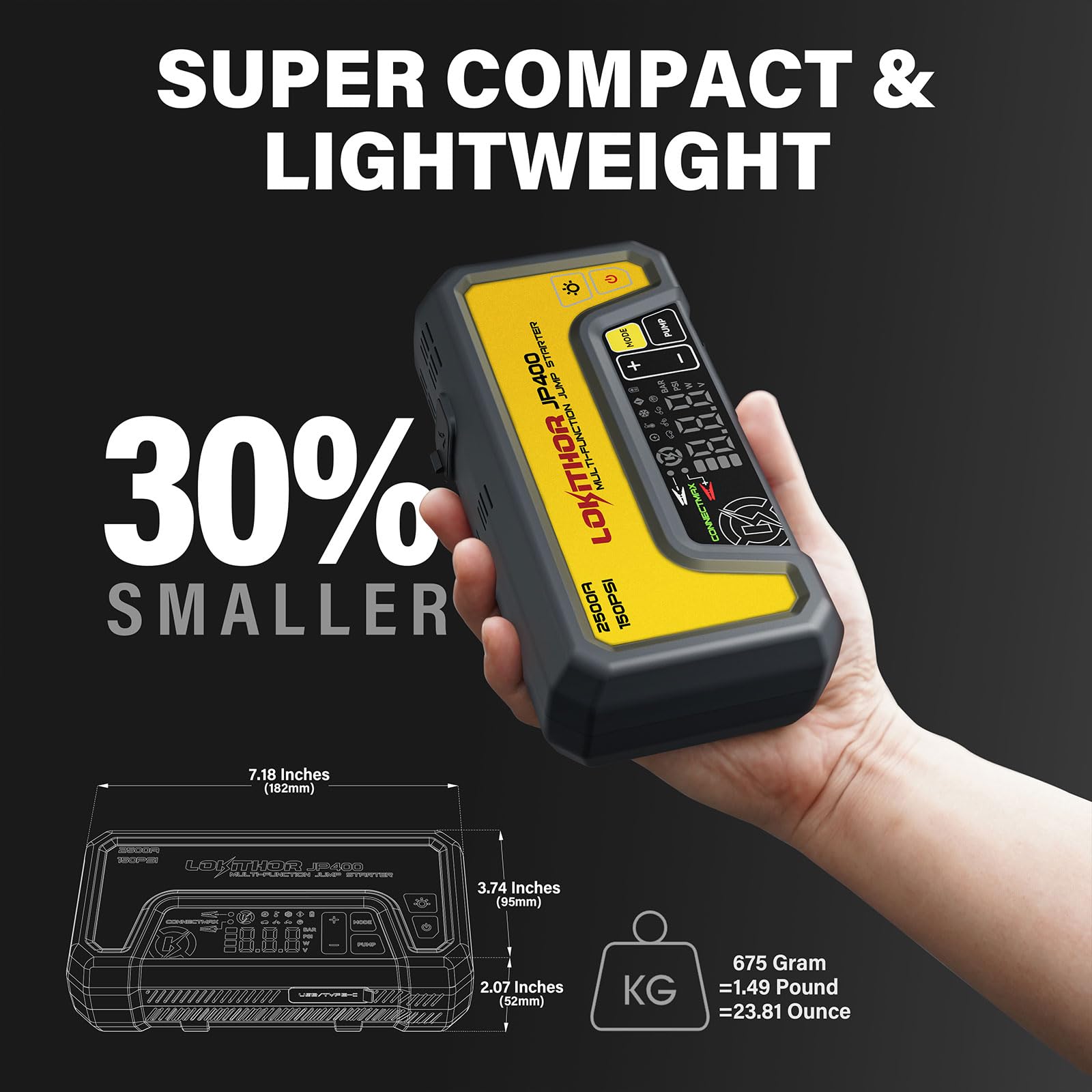 LOKITHOR LED display panel showing voltage and pressure for clear status feedback