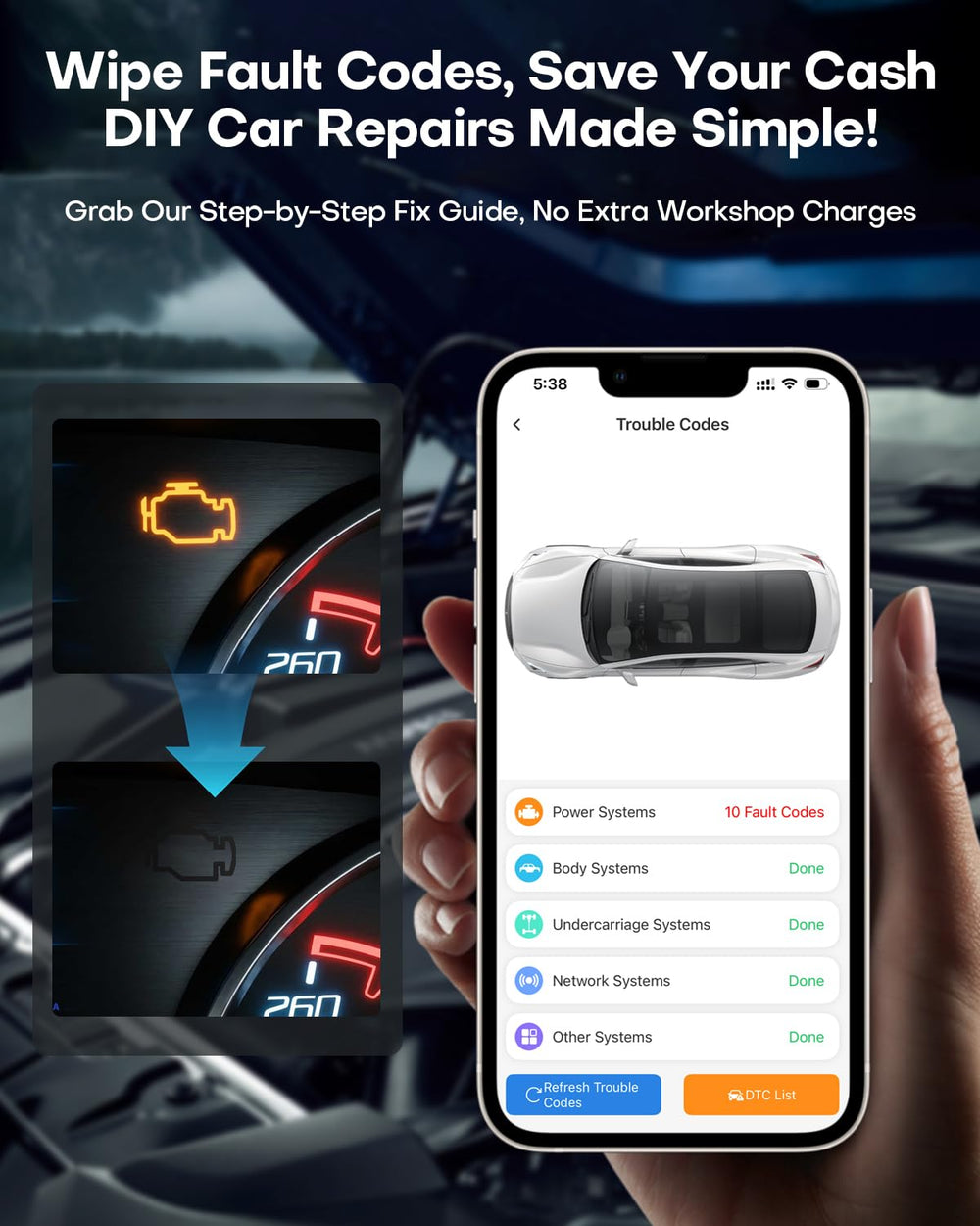 LONAUTO LB03 inserted in vehicle OBD port for immediate code reading