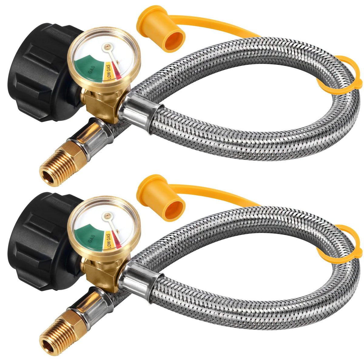 LONGADS front packaging showing two 18-inch hoses and gauge, clear product ID and benefit