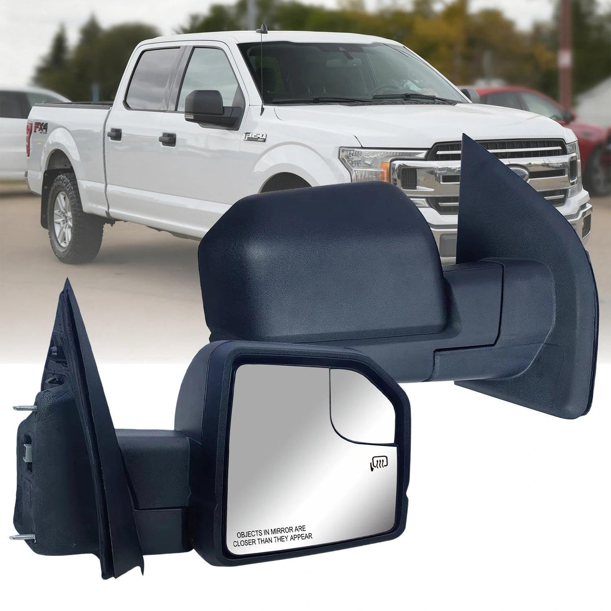 LONGLING passenger mirror front view showing complete assembly and fit