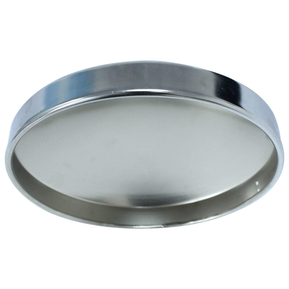 LOSTAR four chrome dome hub caps flat lay, ready for axle installation