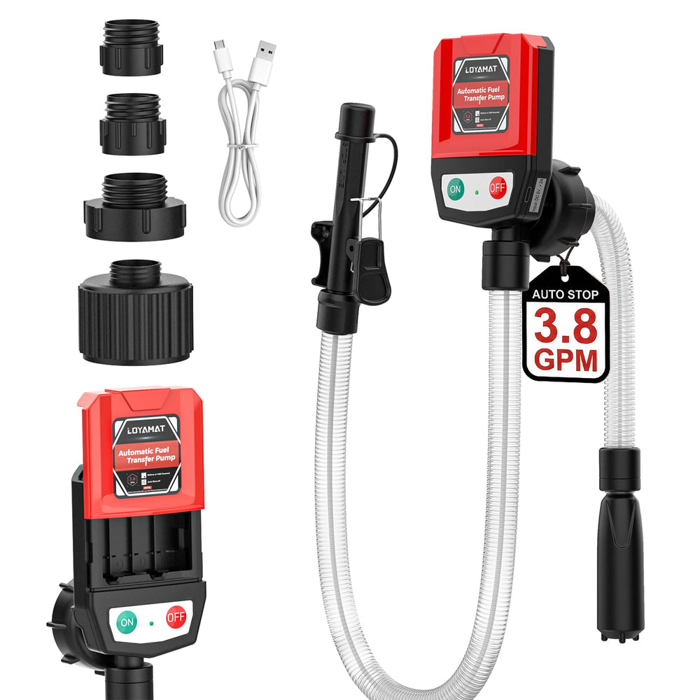 LOYAMAT pump front view showing compact design and portability benefit