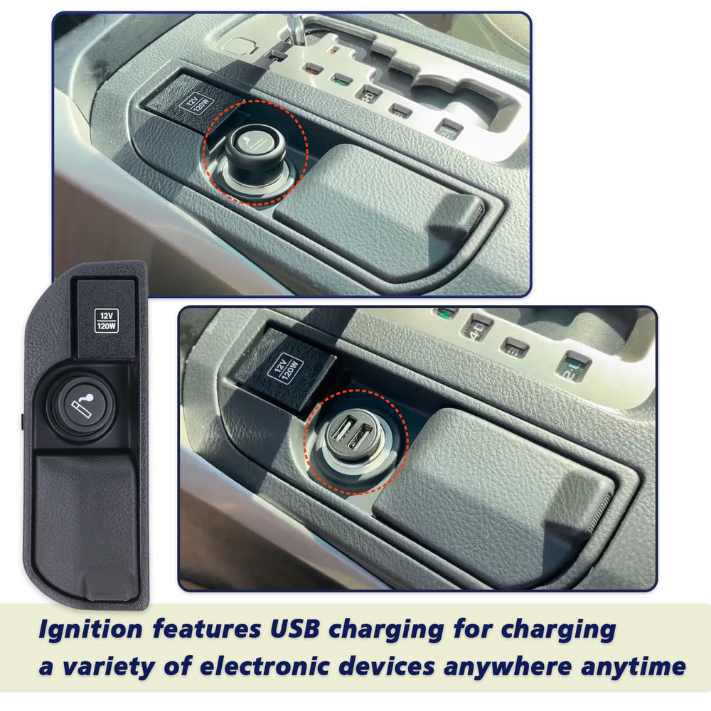 Lqito detailed 12V lighter socket showing charging compatibility and secure connection