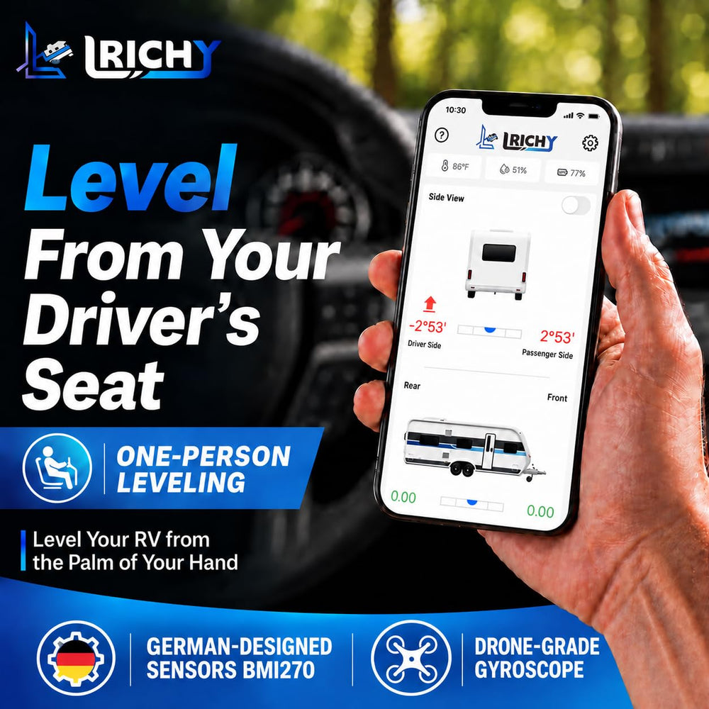 Lrichy app dual-axis display on smartphone for quick accurate leveling decisions
