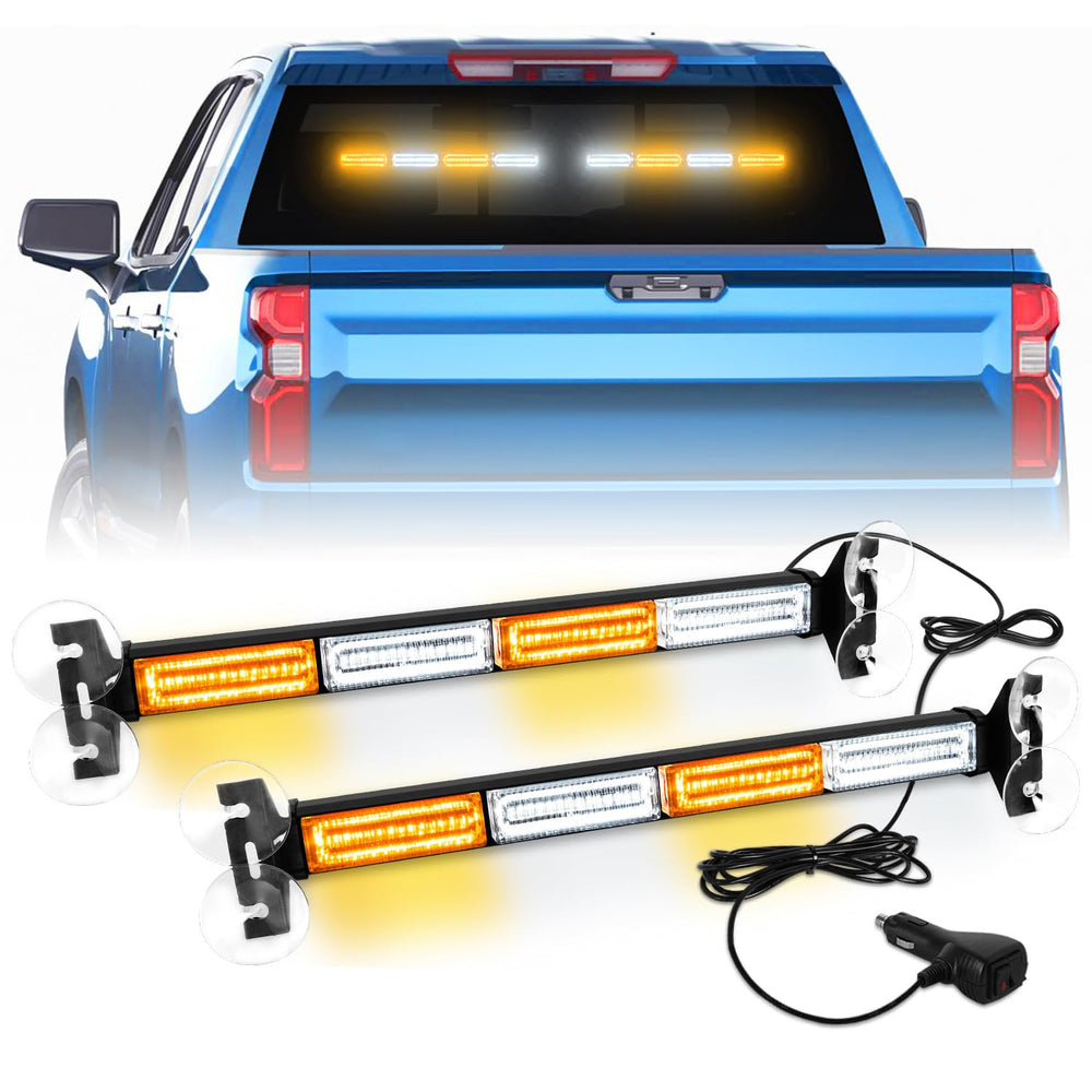 LRTER front view of amber white strobe bar showing bright warning output and improved visibility