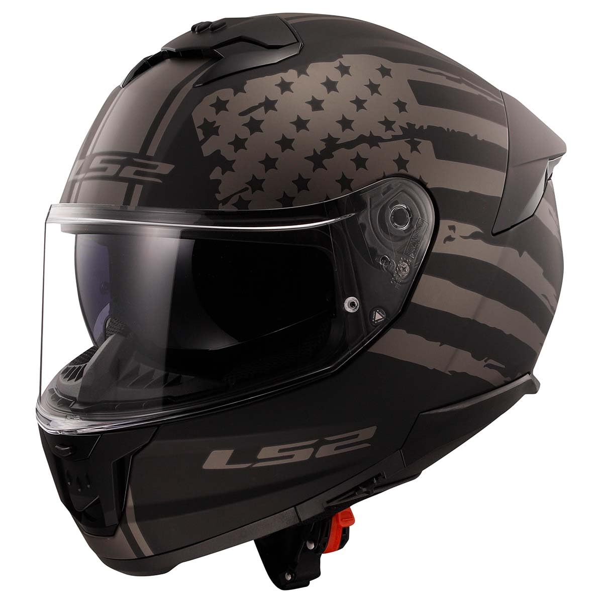 LS2 front view showing visor and aerodynamic shell for improved wind control