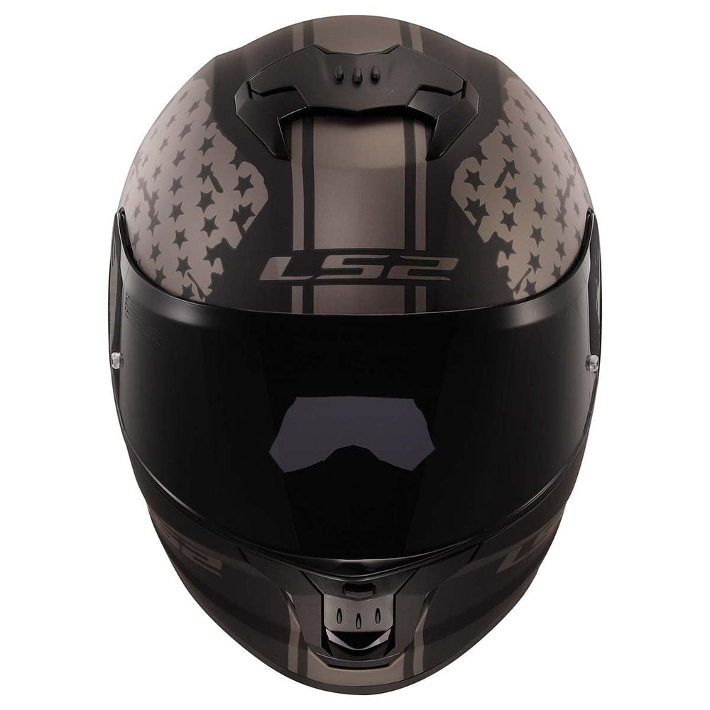 LS2 helmet on motorcycle seat to show size and real-world scale