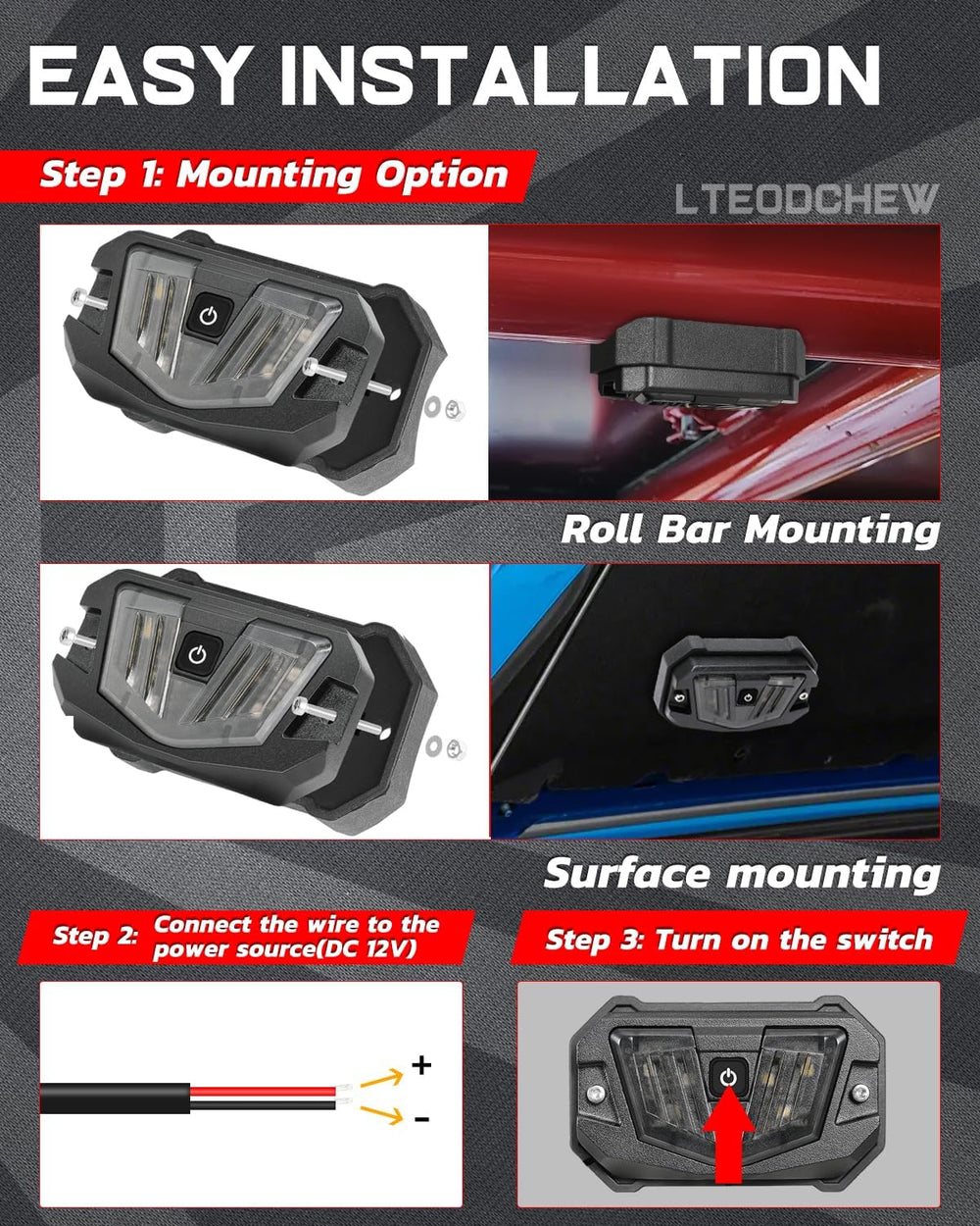 LTEODCHEW V-Pro installed in a UTV cabin providing clear interior lighting benefit