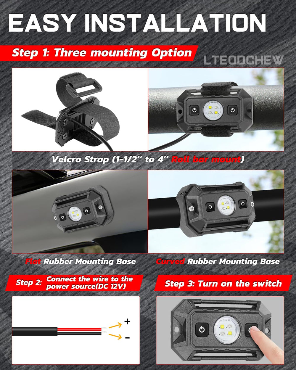 LTEODCHEW velcro strap detail illustrating fast tool-free attachment to tubing