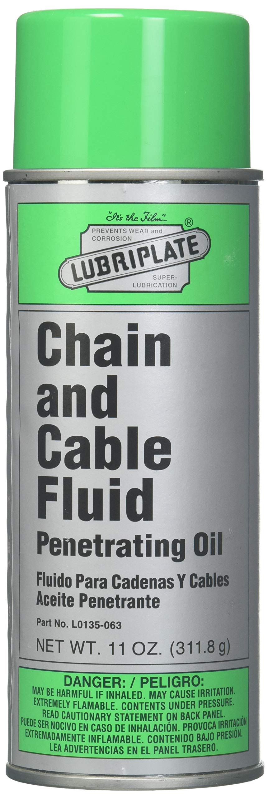 Lubriplate front-view spray bottle protecting chain components from rust