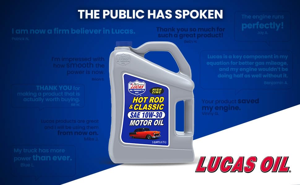 Lucas Oil five-quart bottle on a storage shelf protecting engine parts