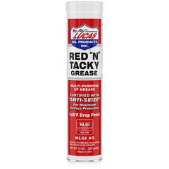 Lucas Oil Red N Tacky front packaging showing 10 cartridges and storage convenience