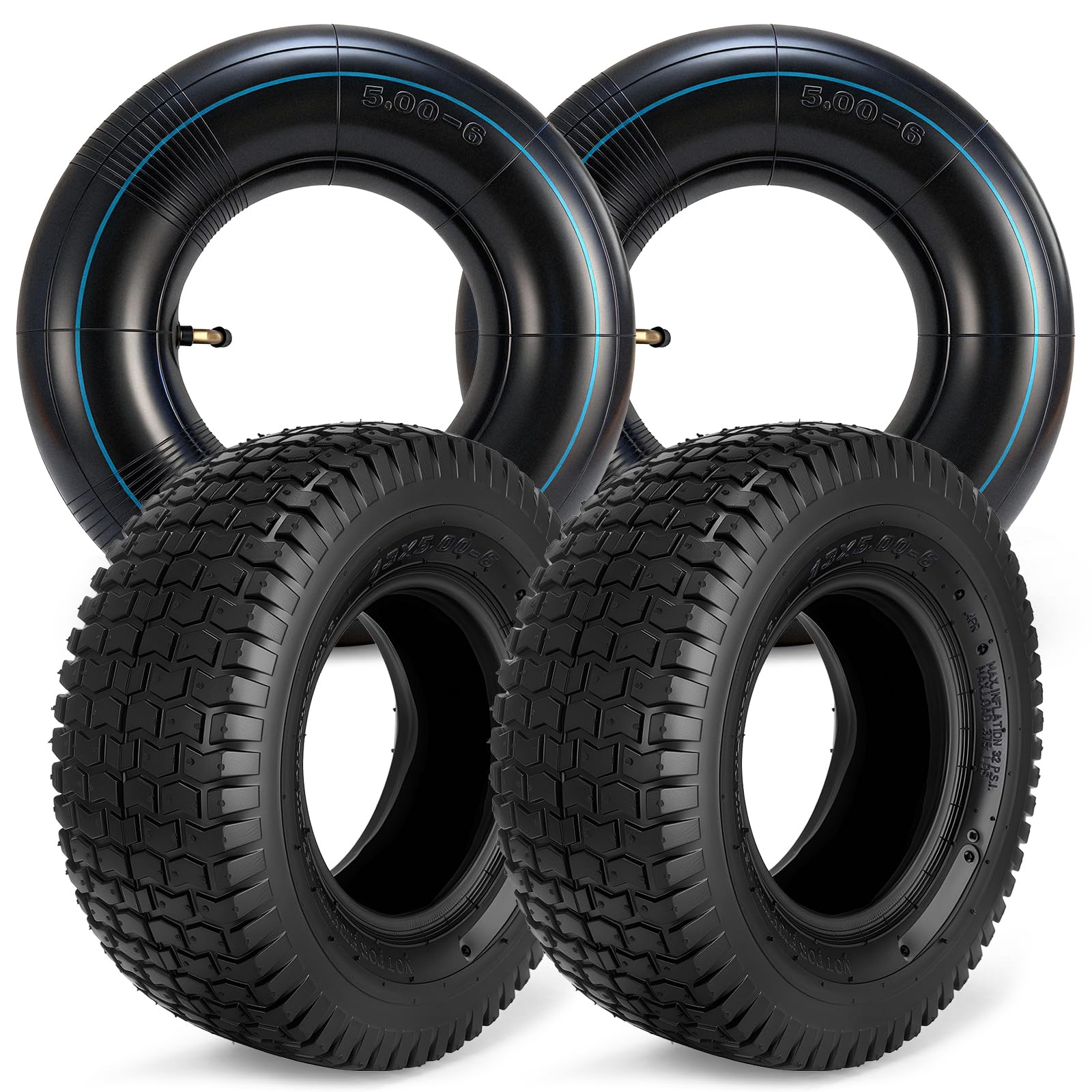 LuckySlycyc front tires displayed, durable replacement for mowers