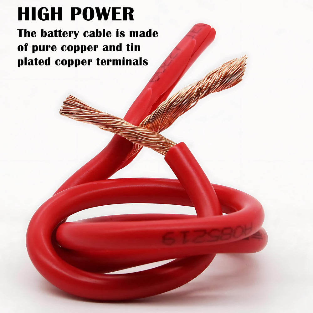 LuckySlycyc cable connected to a car battery illustrating reliable power transfer under vibration