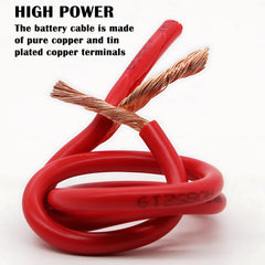 LuckySlycyc cable connected to a car battery illustrating reliable power transfer under vibration